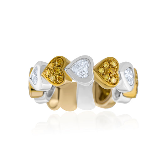 18K Two-Tone Gold Two-Tone Heart Diamond Eternity Band ~ 2 ¾ Ct