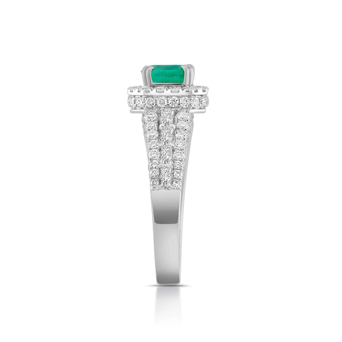 18K White Gold Diamond & Emerald Halo Cocktail Ring ~ 3 Ct