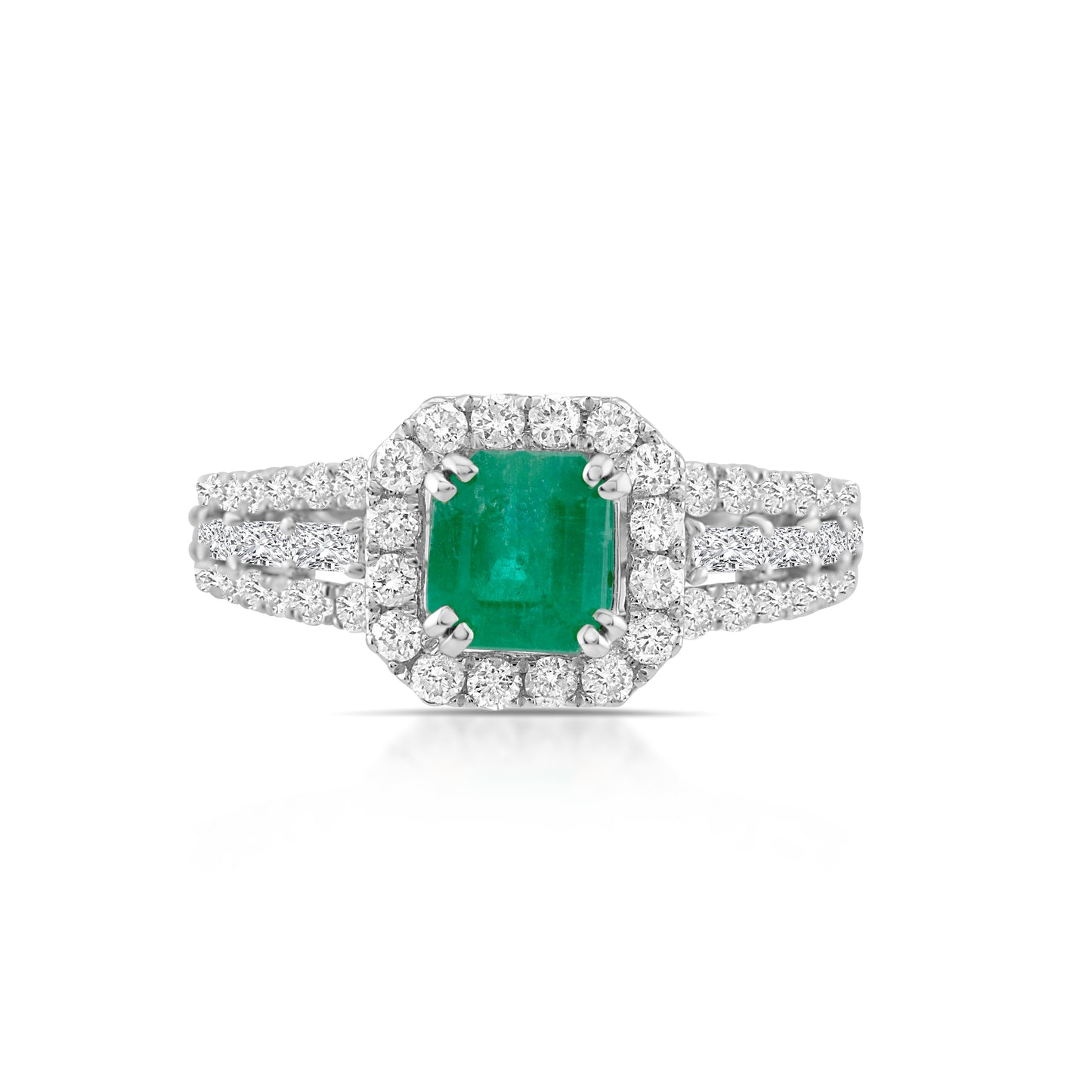 18K White Gold Diamond & Emerald Halo Cocktail Ring ~ 3 Ct