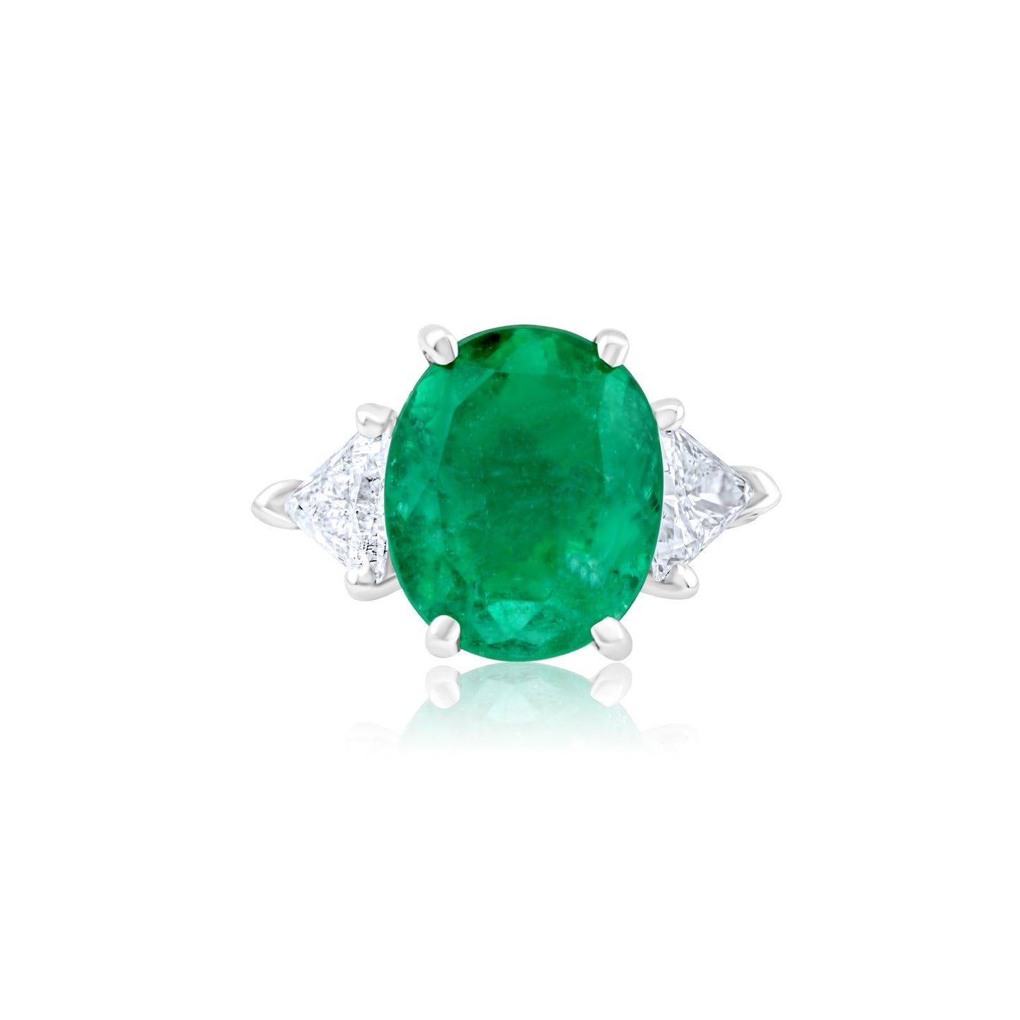 14K White Gold Diamond & Emerald Three-Stone Ring 7 1/3 Ct