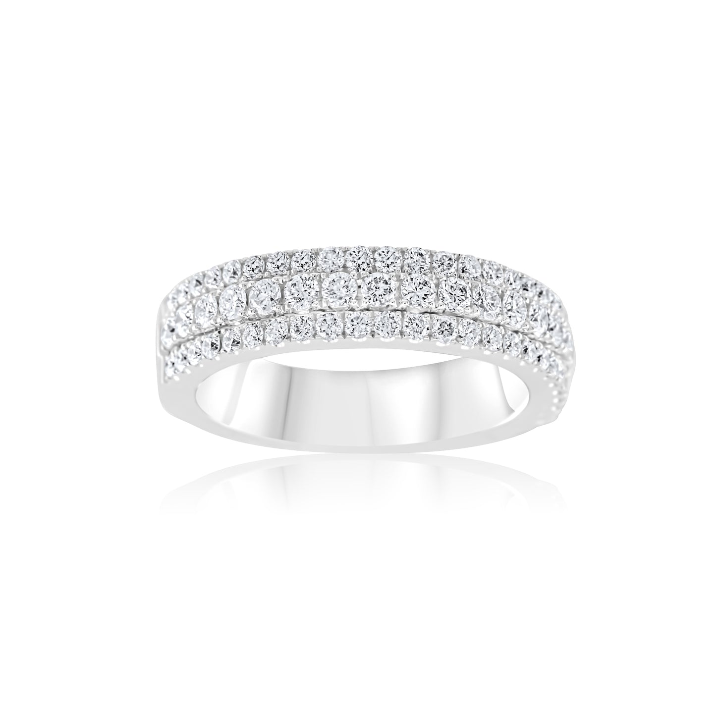 14K White Gold Diamond Three-Row Band ~ 1 Ct