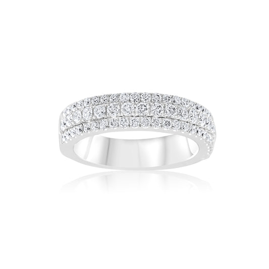 14K White Gold Diamond Three-Row Band ~ 1 Ct