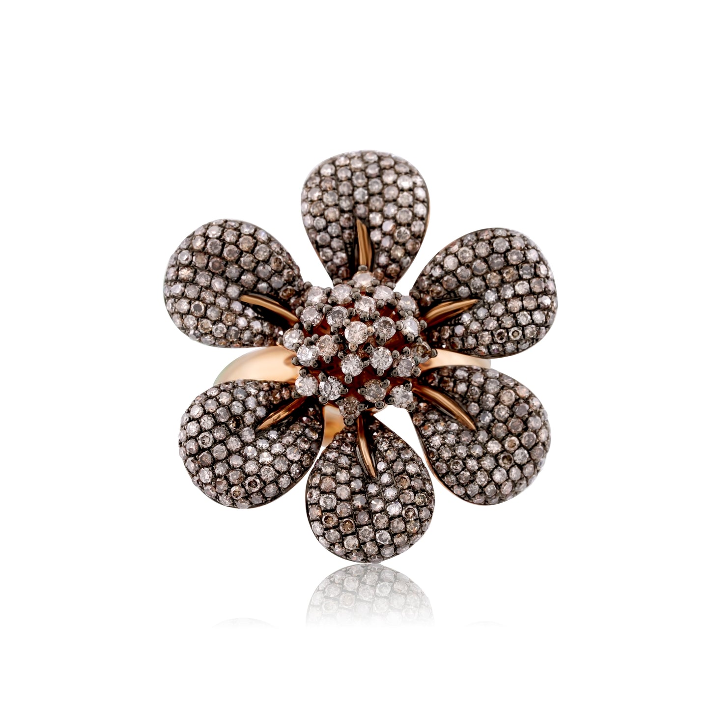 14K Rose Gold Champagne-Color Diamond Flower Fashion Ring 3 1/3 Ct