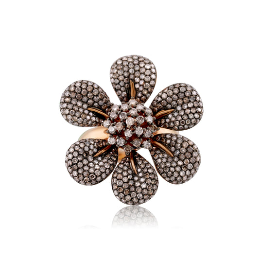 14K Rose Gold Champagne-Color Diamond Flower Fashion Ring 3 1/3 Ct