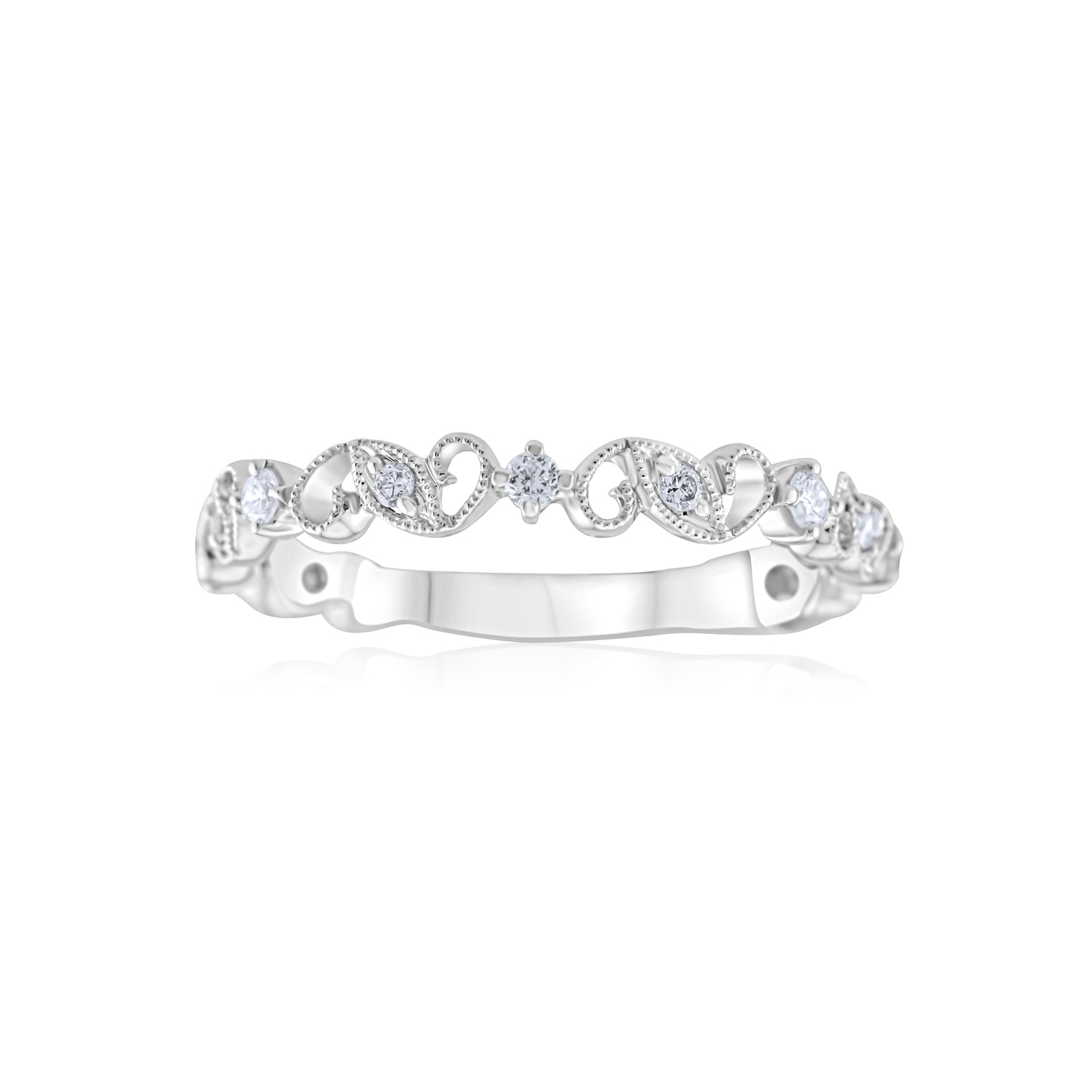 14K White Gold Diamond Stackable Scroll Band ~ ¼ Ct