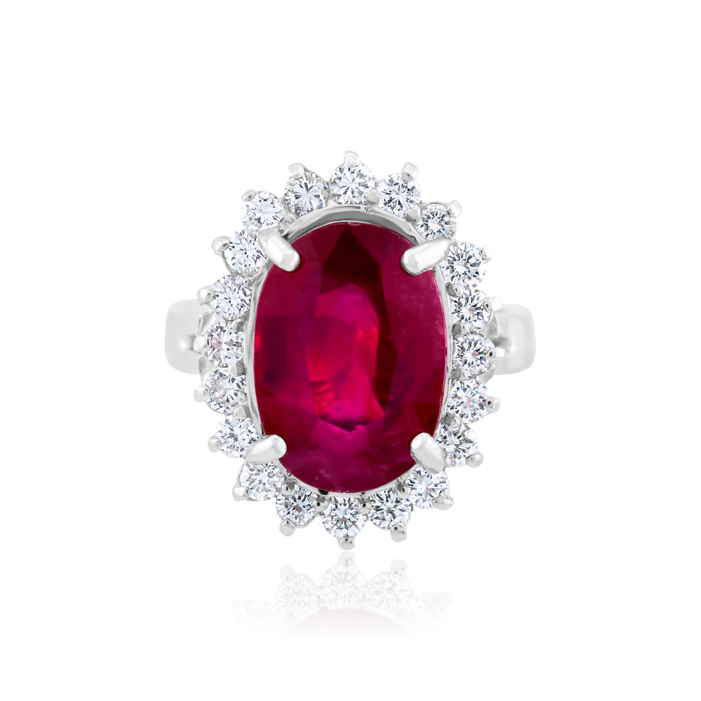 14K White Gold Diamond & Ruby Halo Victorian Ring ~ 8 ½ Ct