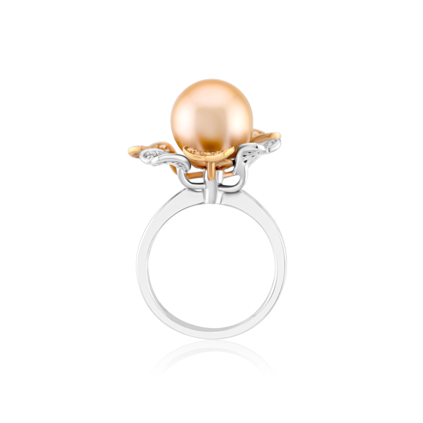 18K Two-Tone Gold Pearl & Diamond Floral Cocktail Ring