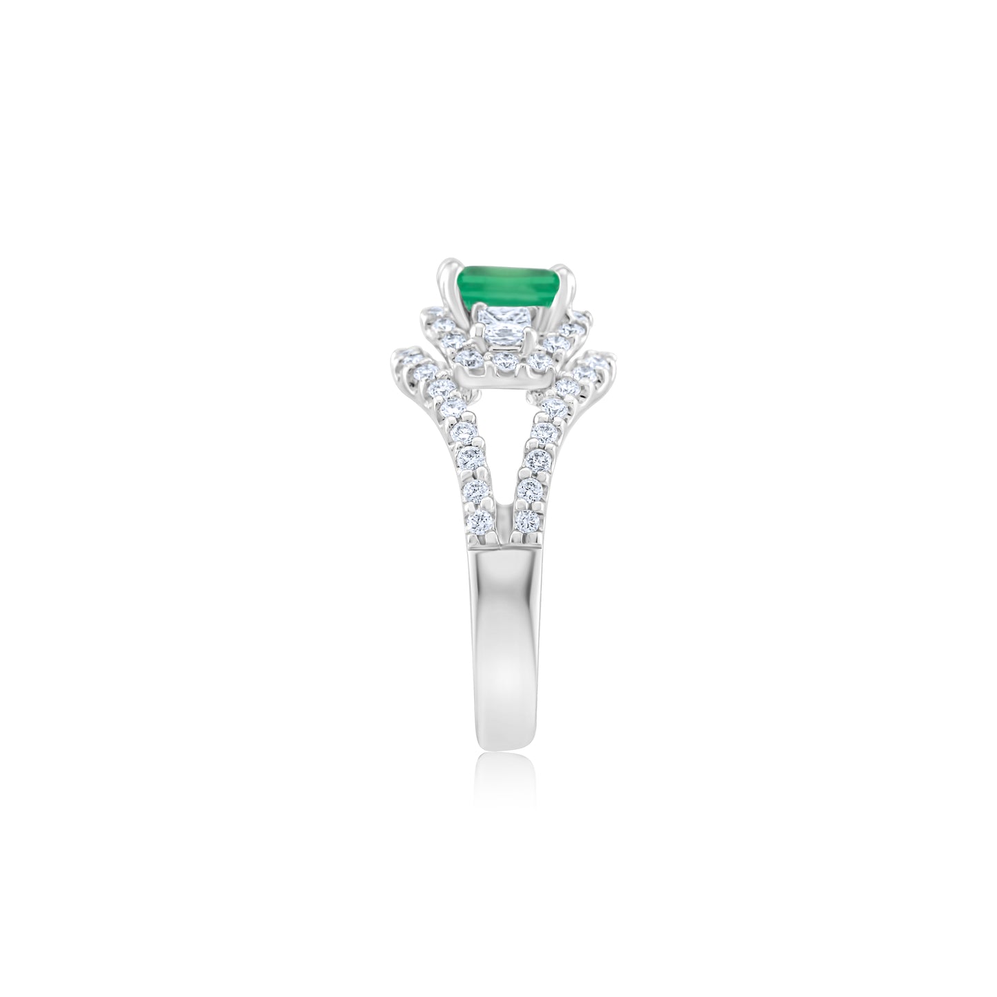 18K White Gold Diamond & Emerald Halo Right Hand Ring ~ 2 Ct
