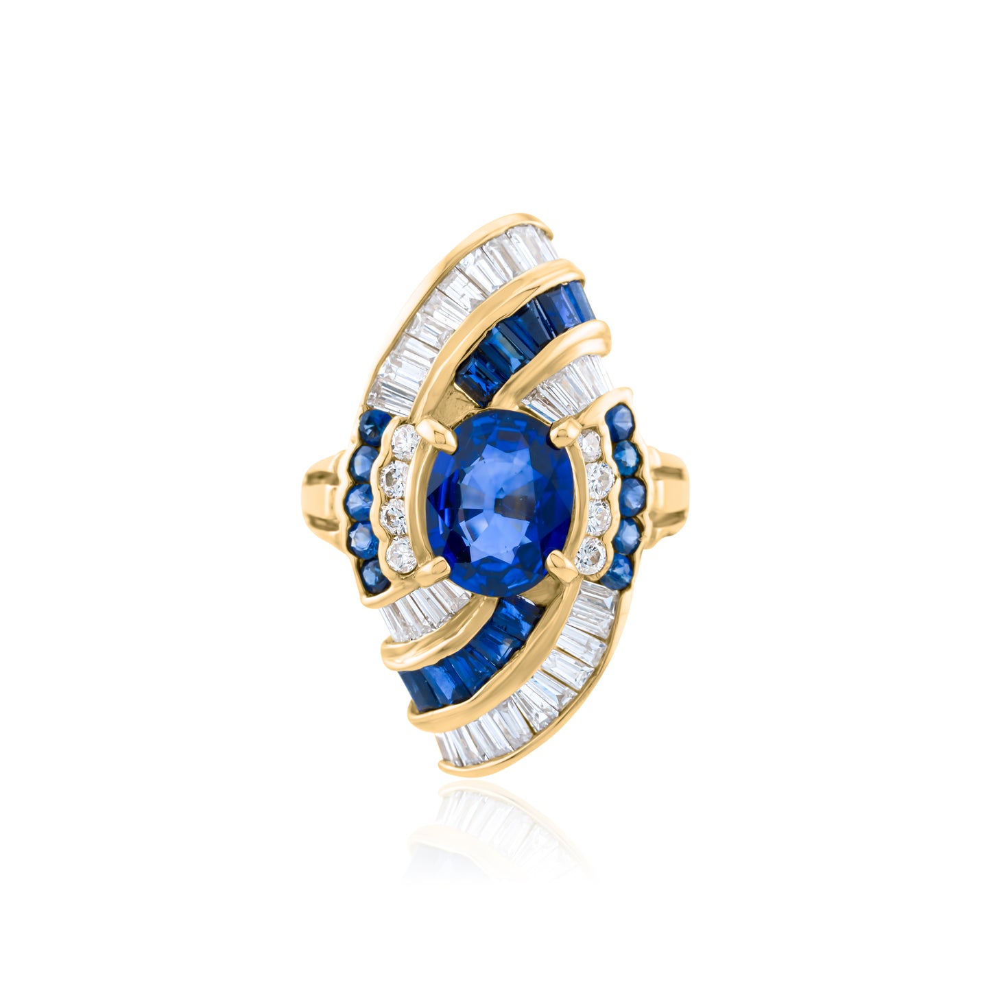 14K Yellow Gold Diamond & Sapphire Statement Ring ~ 7 Ct