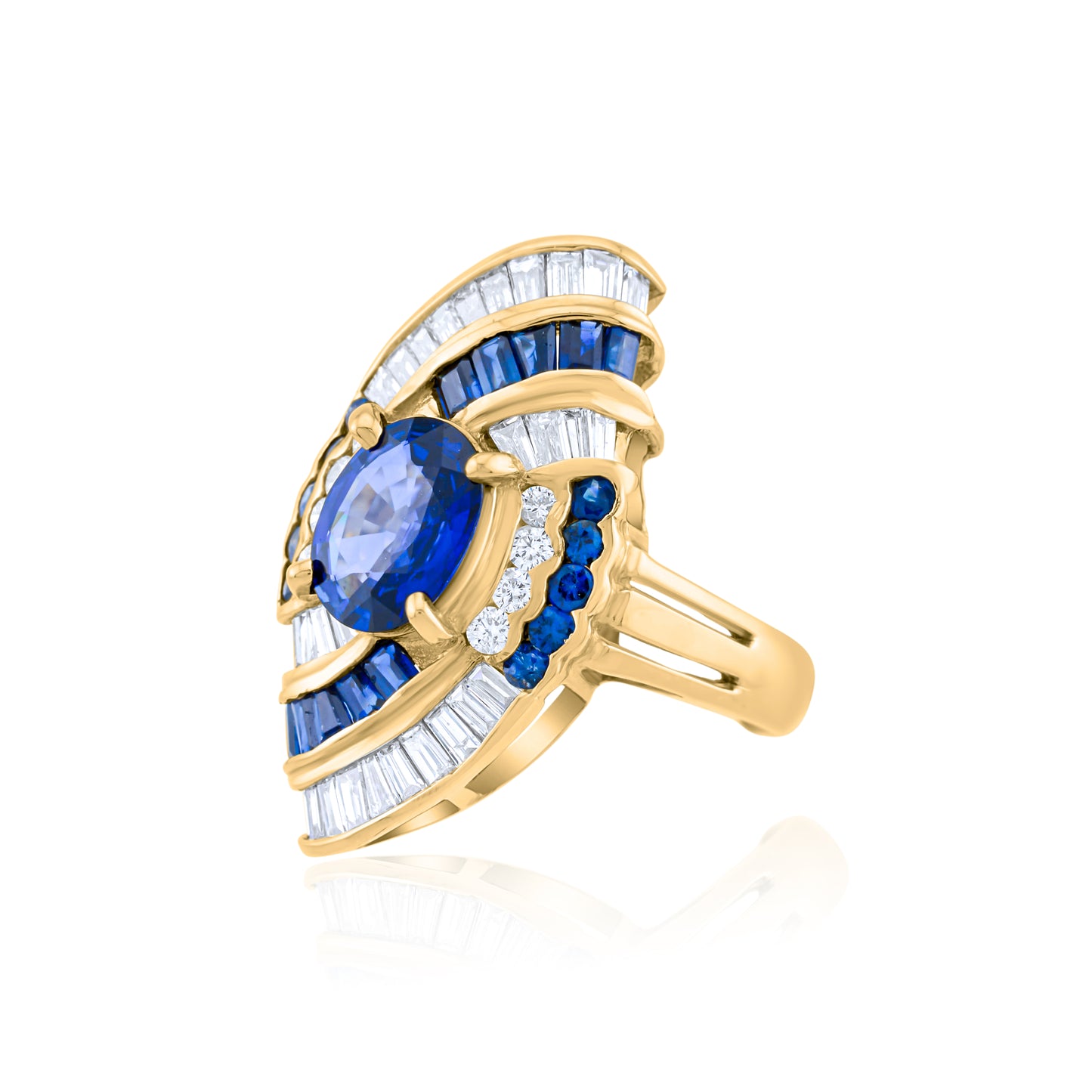 14K Yellow Gold Diamond & Sapphire Statement Ring ~ 7 Ct