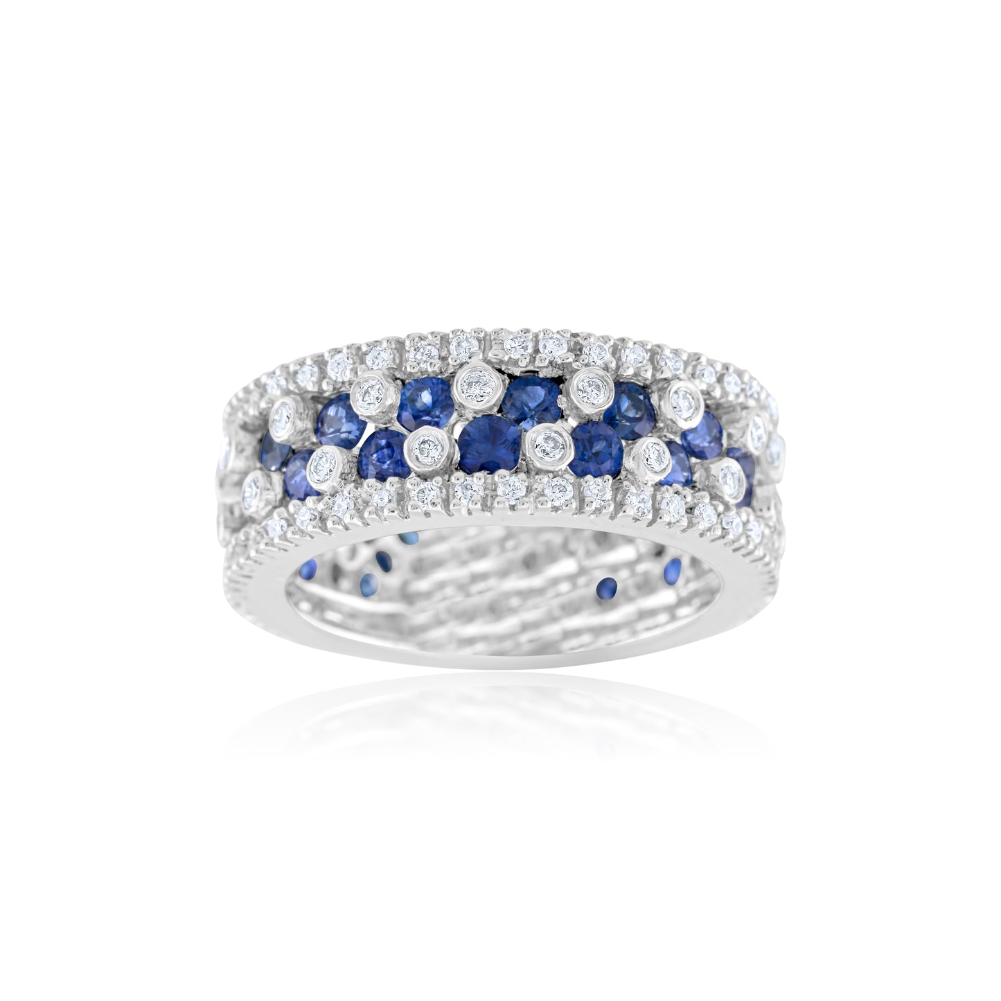 14K White Gold Diamond & Sapphire Eternity Band Ring 3.08 Ct