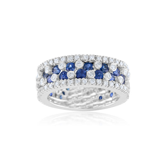 14K White Gold Diamond & Sapphire Eternity Band Ring 3.08 Ct