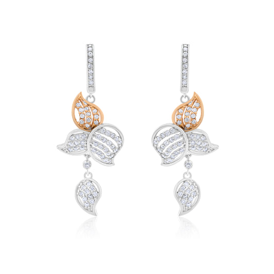 14K Two-Tone Gold Diamond Floral Earrings ~ 1 Ct