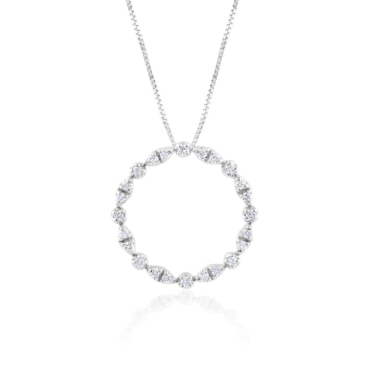 14K White Gold Diamond Circle of Life Pendant ¾ Ct