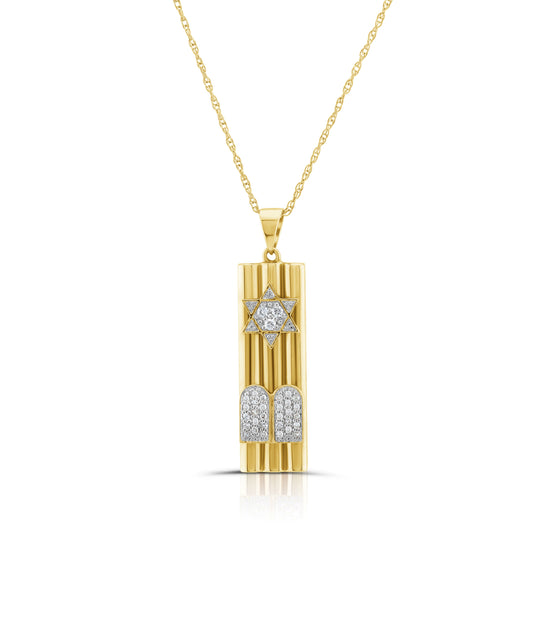 14K Yellow Gold Diamond Ten Commandments Pendant ~ ½ Ct