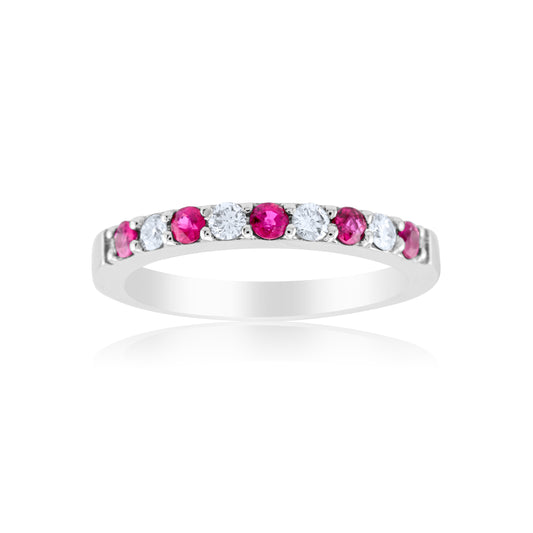 14K White Gold Diamond & Ruby Band ~ ½ Ct