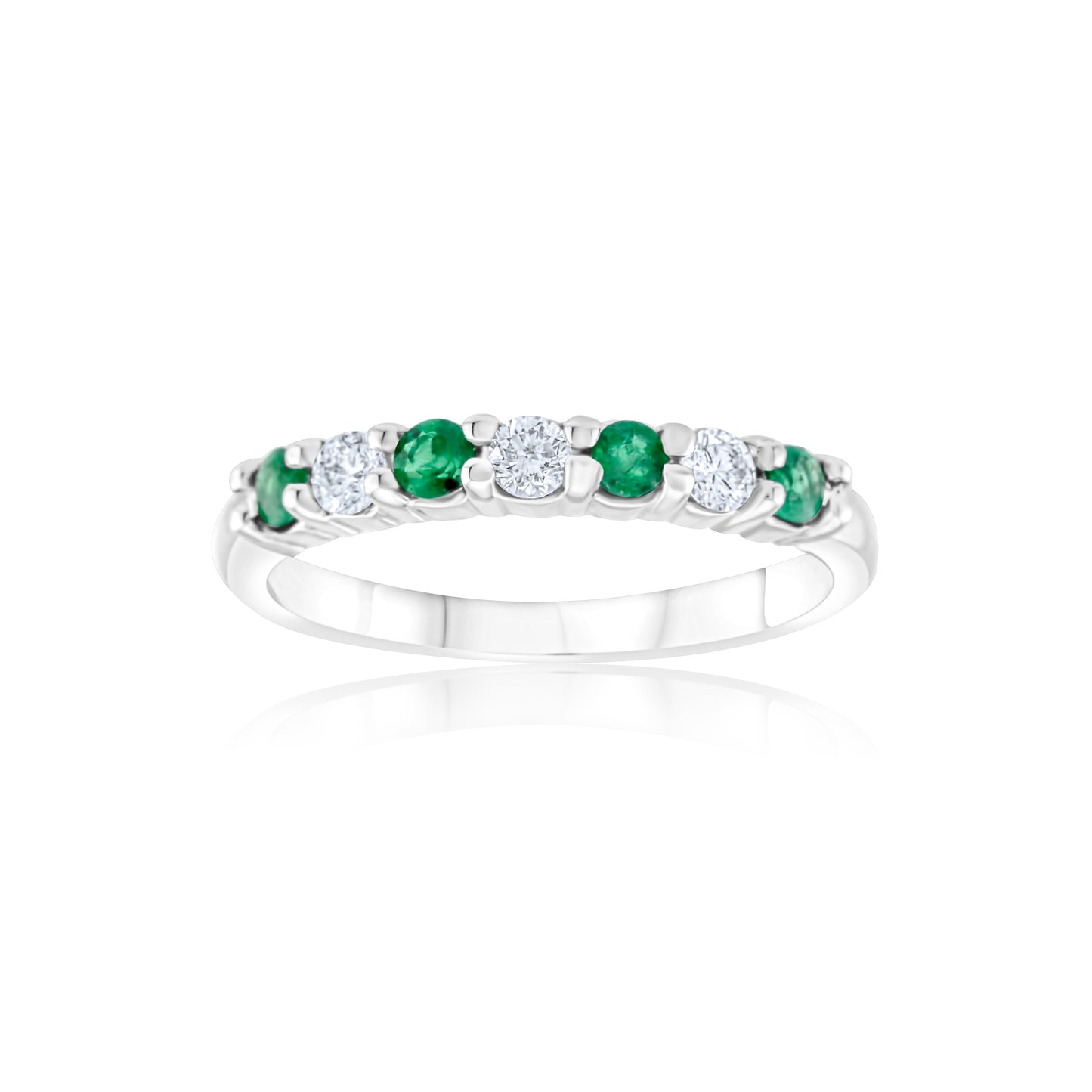 14K White Gold Diamond & Emerald Band ~ ½ Ct