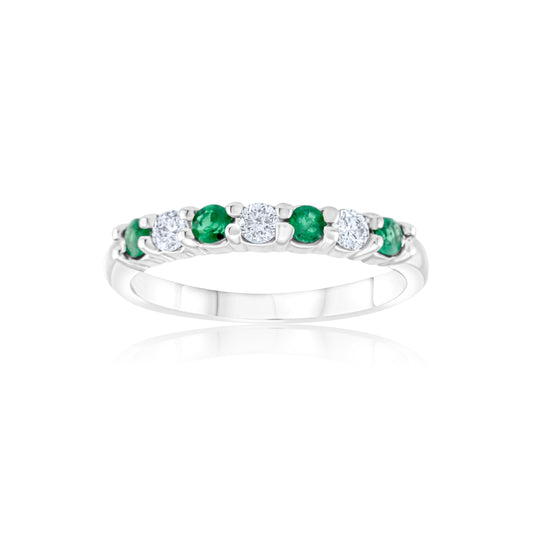 14K White Gold Diamond & Emerald Band ~ ½ Ct