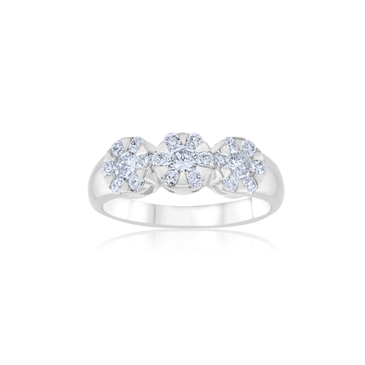 14K White Gold Diamond Cluster Ring ~ 1 Ct