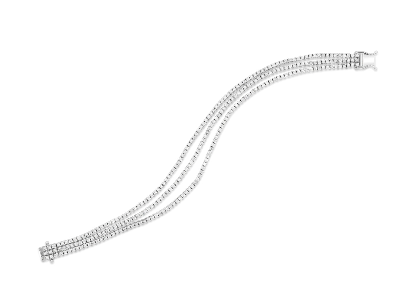 14K White Gold Diamond Three-Row Tennis Bracelet 3.69 Ct