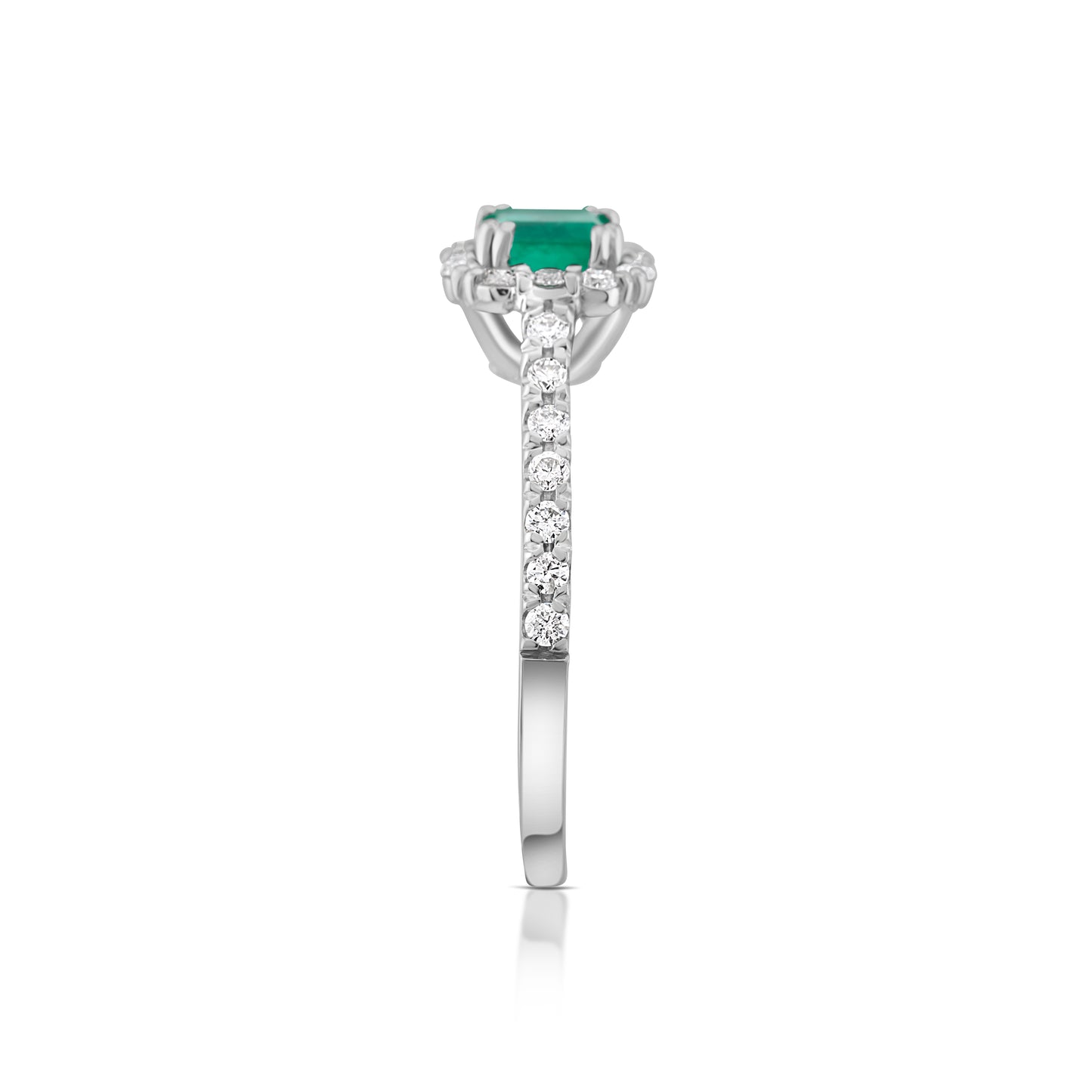 14K White Gold Diamond & Emerald Halo Ring ¾ Ct