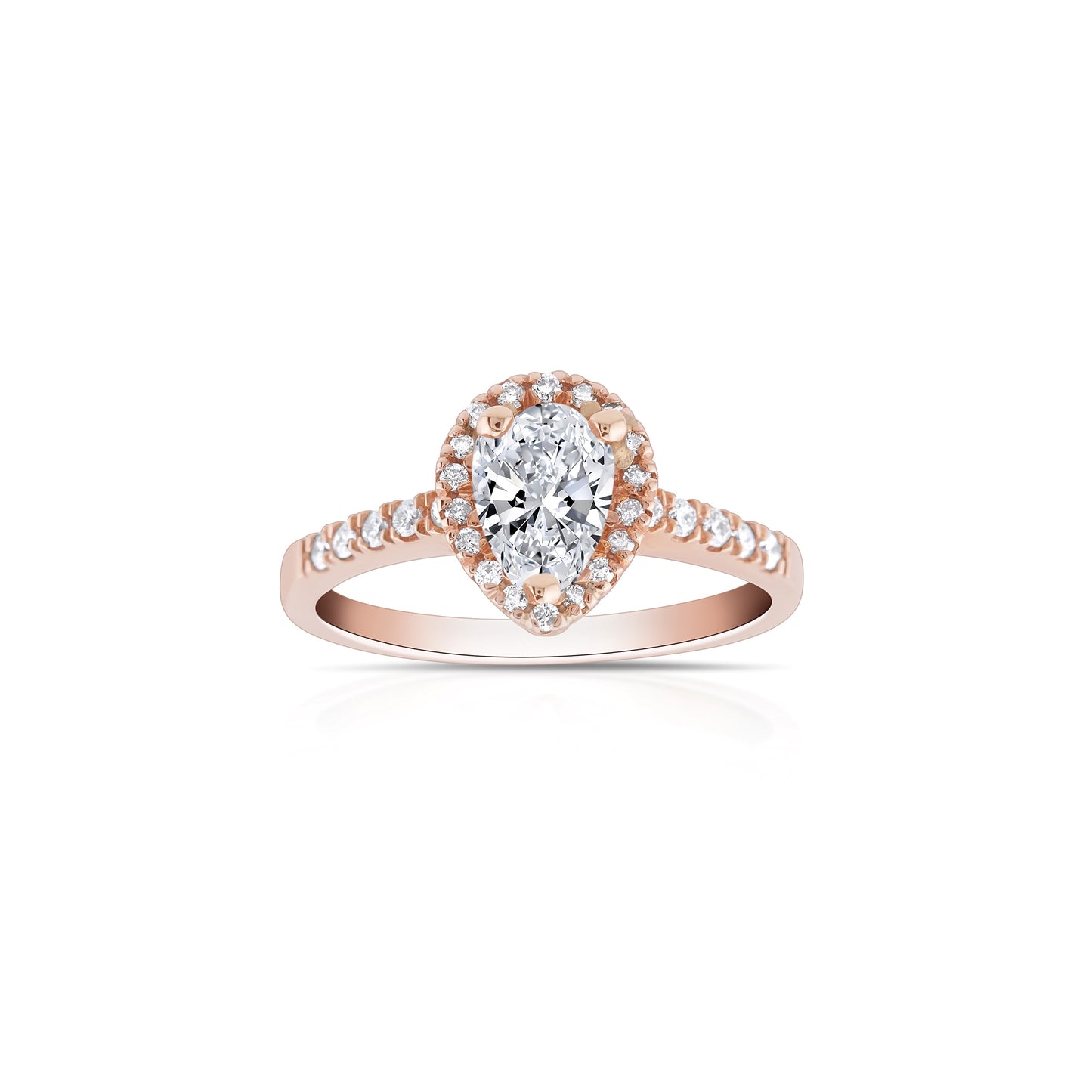 14K Rose Gold Halo Pear Shape Diamond Engagement Ring ~ ¾ Ct