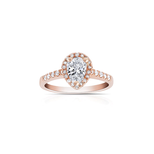 14K Rose Gold Halo Pear Shape Diamond Engagement Ring ~ ¾ Ct