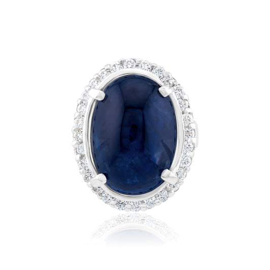 14K White Gold Diamond & Sapphire Halo Statement Dome Ring ~ 9 Ct