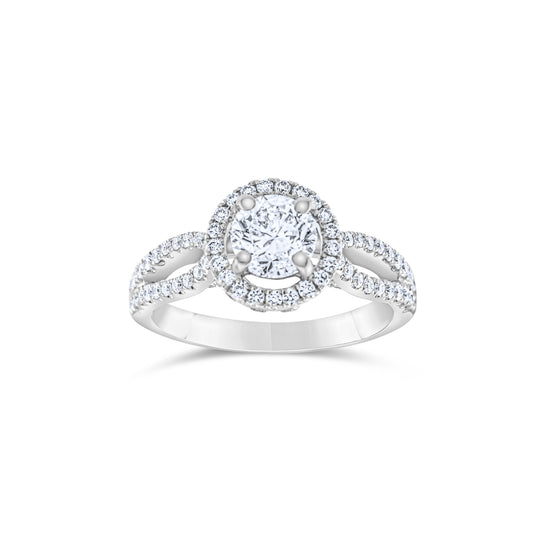 14K White Gold Diamond Halo Solitaire 1 2/3 Ct