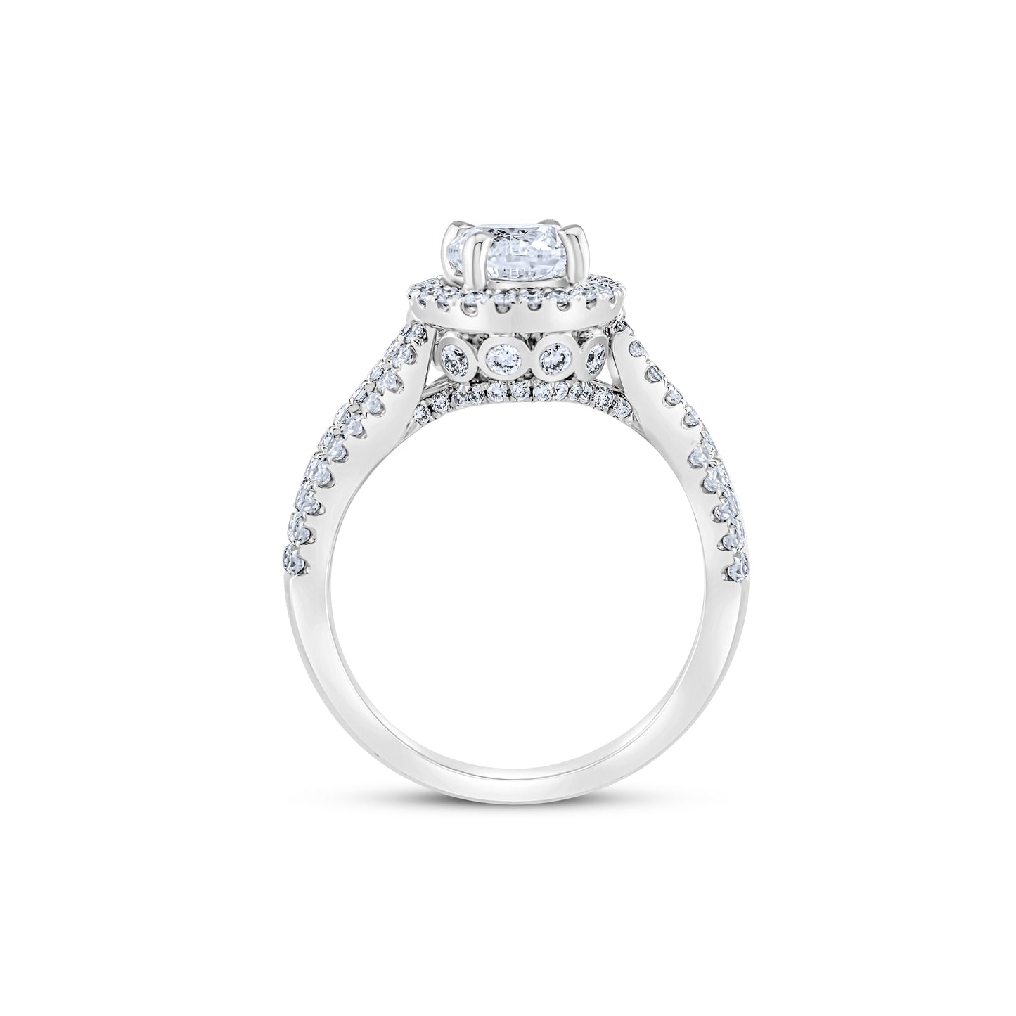 14K White Gold Diamond Halo Solitaire 1 2/3 Ct