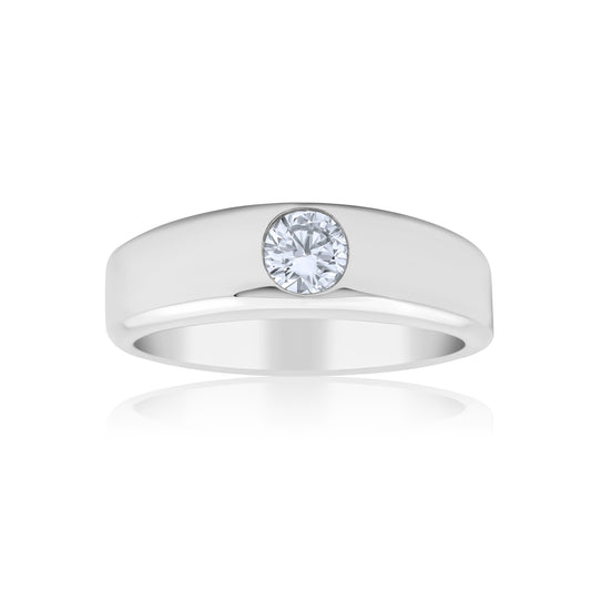 14K White Gold Single Diamond Men’s Band ½ Ct