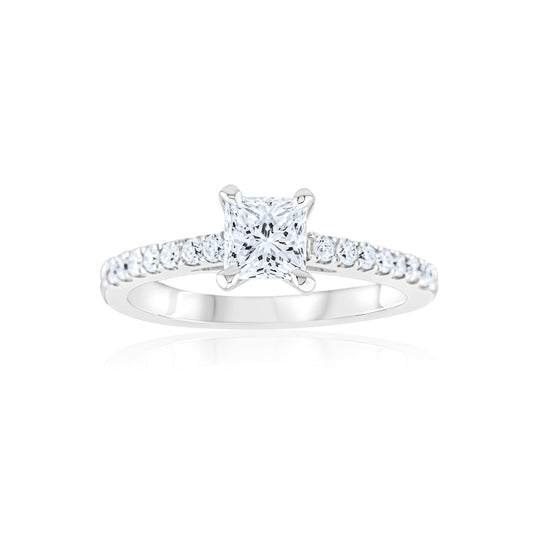 14K White Gold Princess Cut Diamond Engagement Ring 1 Ct