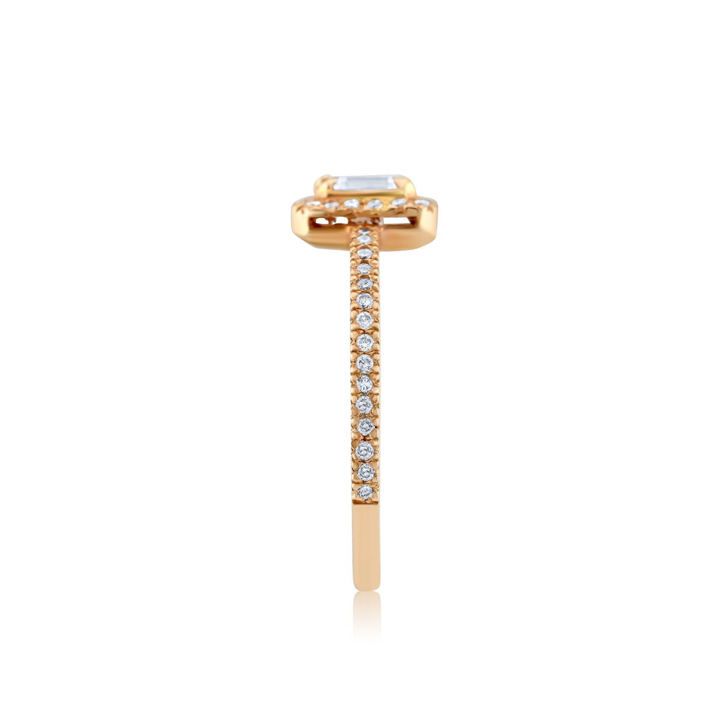 14K Rose Gold Halo Emerald Cut Diamond Engagement Ring 2/3 Ct