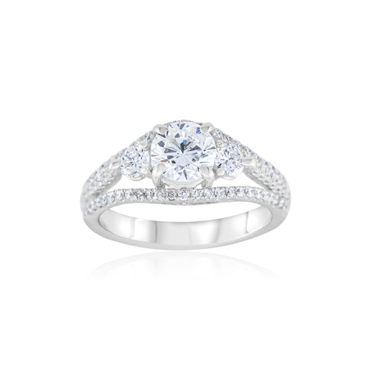 18K White Gold Diamond Three-Stone Engagement Ring ~1.82 Ct