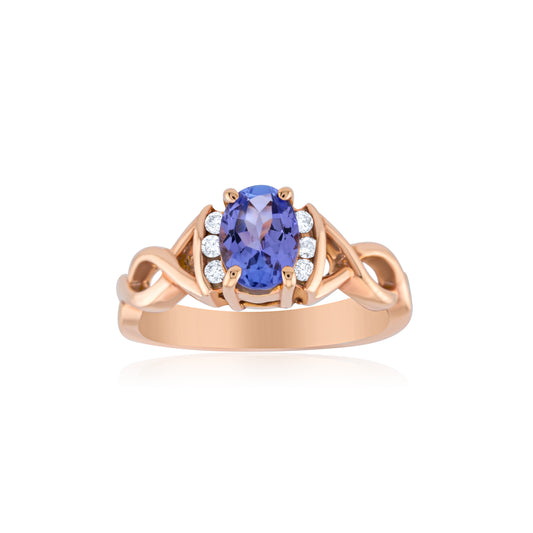 14K Rose Gold Diamond & Tanzanite Intertwined Ring 1 Ct