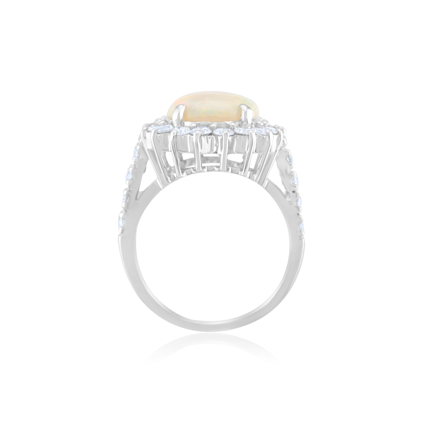 14K White Gold Diamond Halo Fiery Opal Cocktail Ring ~ 4 Ct