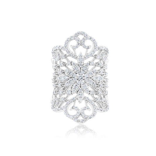 14K White Gold Diamond Filigree Fashion Ring 1.60 Ct