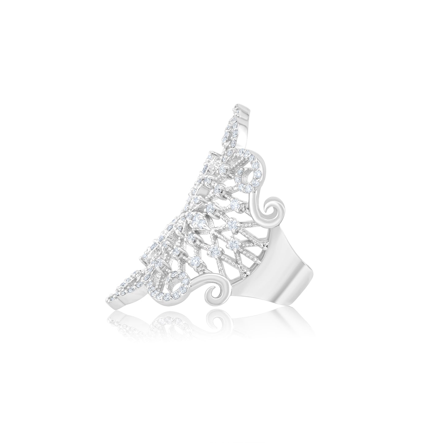 14K White Gold Diamond Filigree Fashion Ring 1.60 Ct