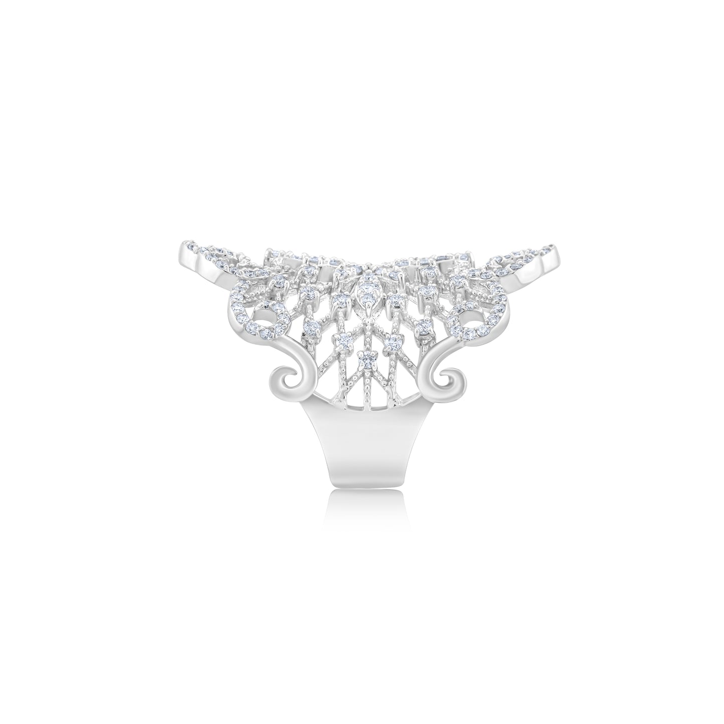 14K White Gold Diamond Filigree Fashion Ring 1.60 Ct