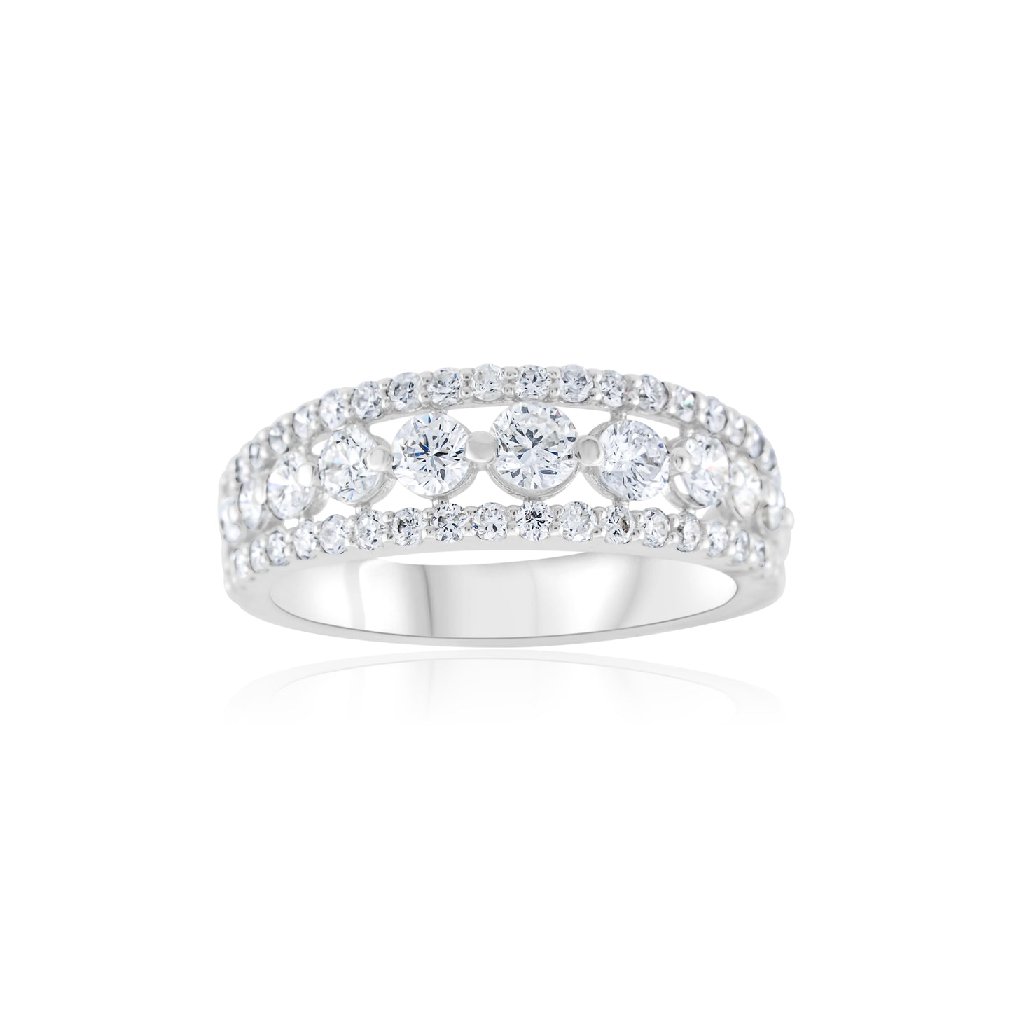 14K White Gold Diamond Three-Row Band 1 ¼ Ct