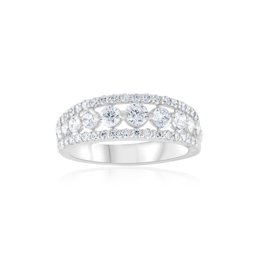 14K White Gold Diamond Three-Row Band 1 ¼ Ct