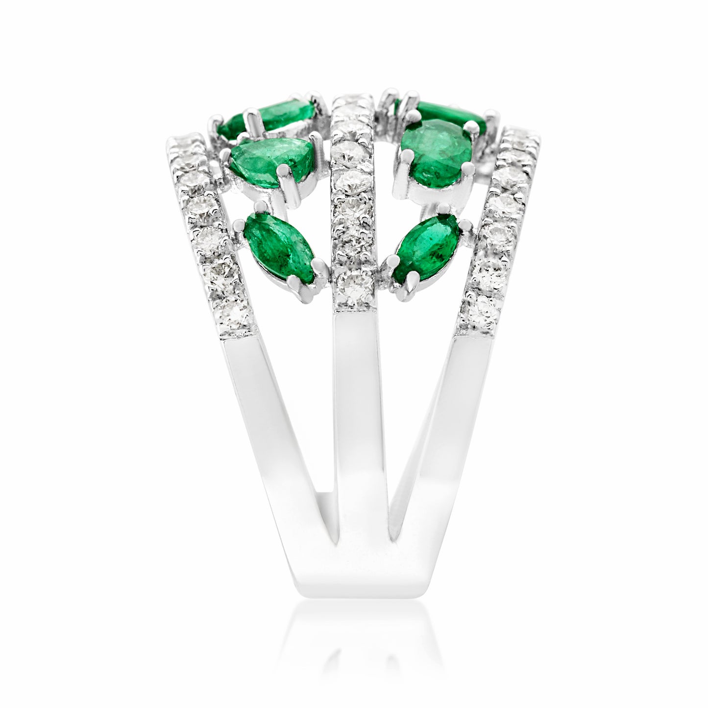 14K White Gold Emerald & Diamond Cocktail Ring ~ 2.50 Ct