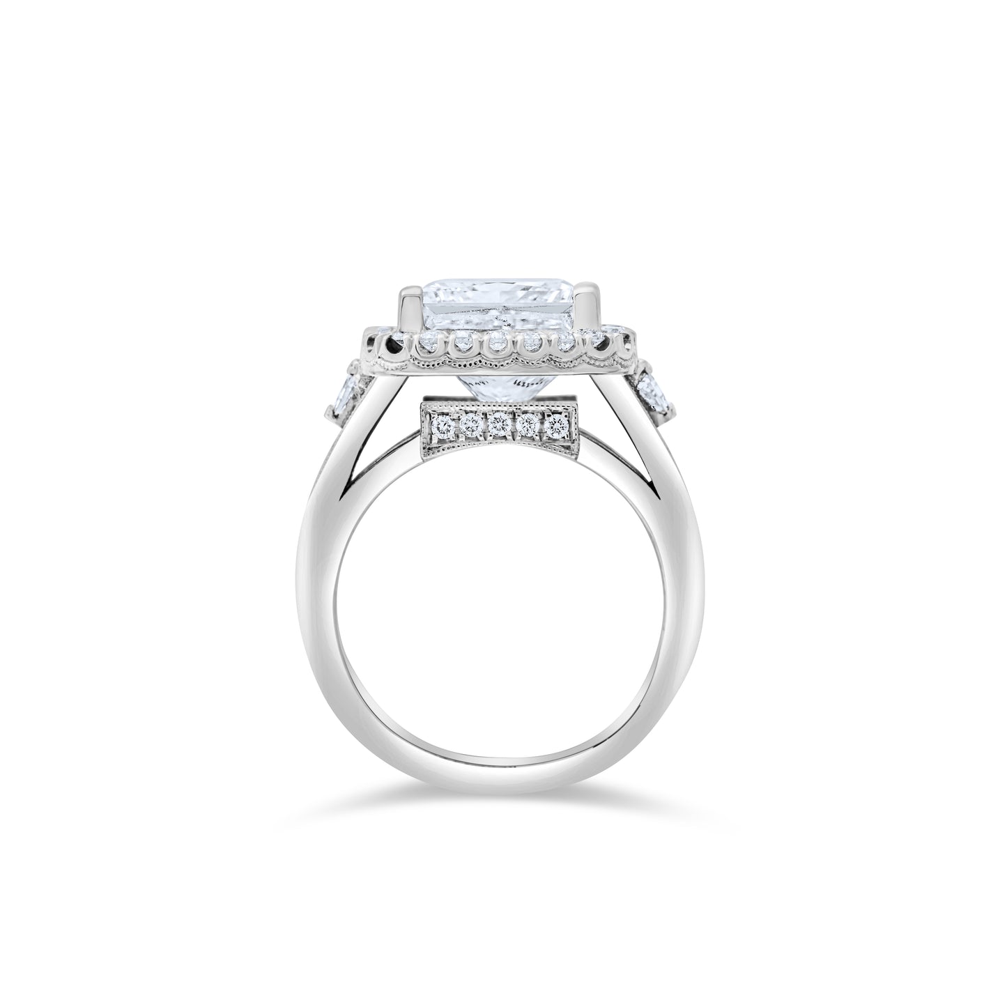 14K White Gold Diamond Halo Princess Cut Statement Ring ~ 7.50 Ct