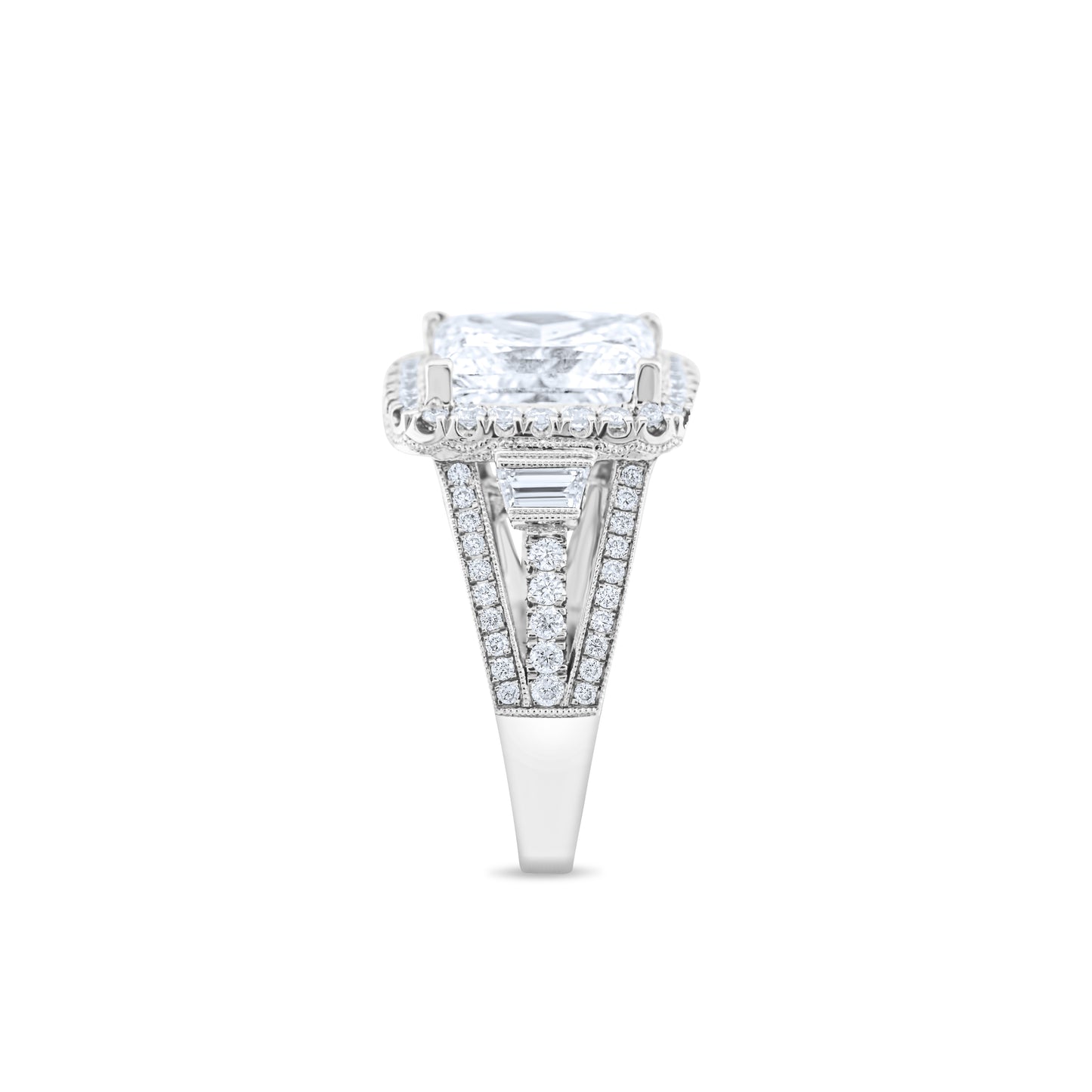 14K White Gold Diamond Halo Princess Cut Statement Ring ~ 7.50 Ct