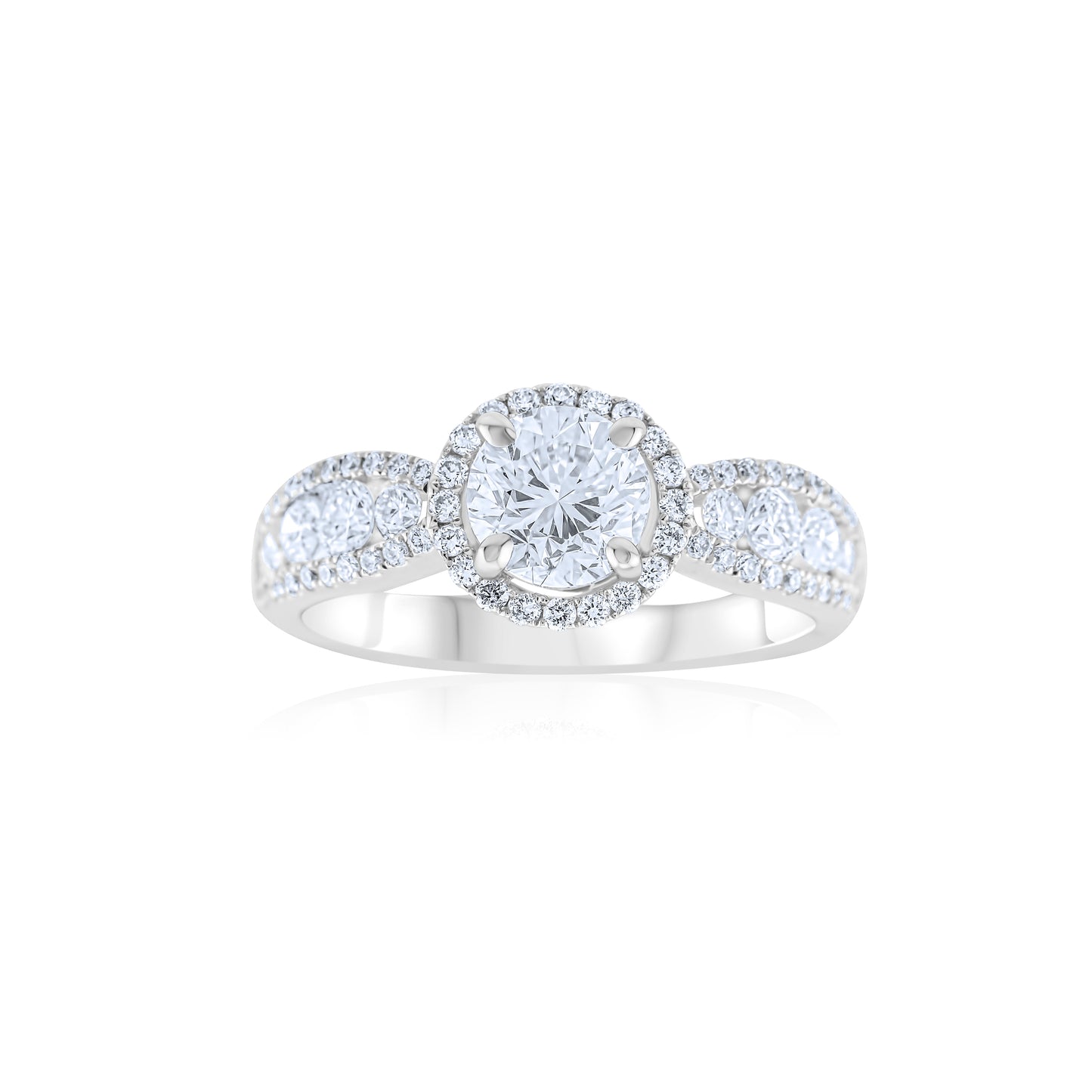 18K White Gold Round Diamond Halo Engagement Ring 1 ¾ Ct
