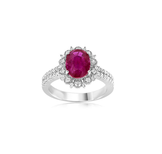 14K White Gold Burmese Ruby & Diamond Ring - 2 3/4 Ct