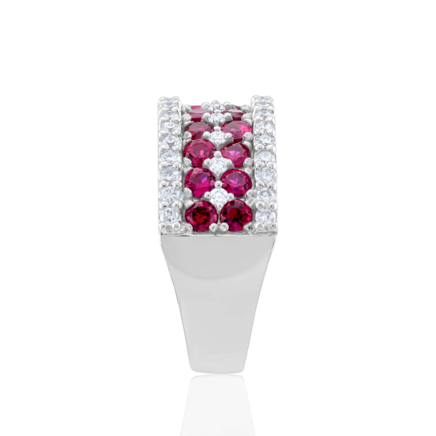 14K White Gold Diamond & Ruby Wide Band 2 ½ Ct