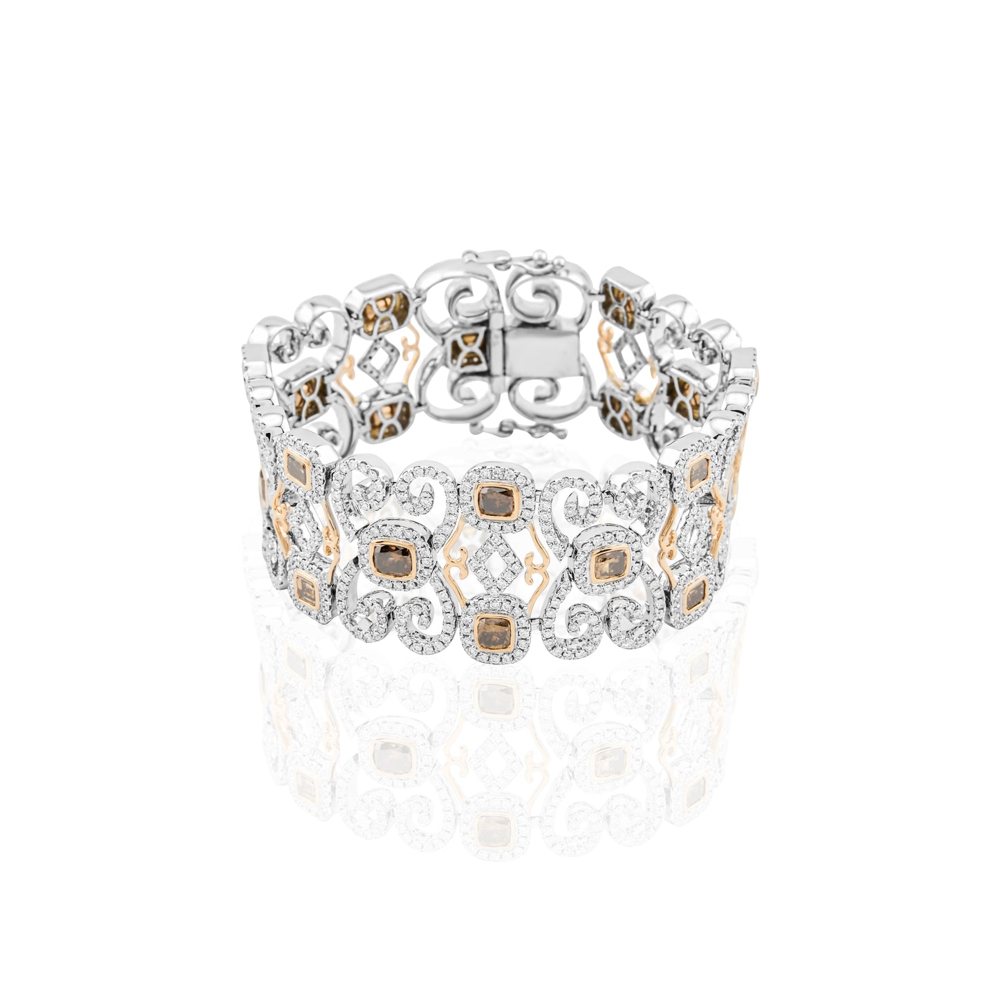14K White & Rose Gold Fancy Multi-Tone Diamond Wide Bracelet ~ 14 Ct
