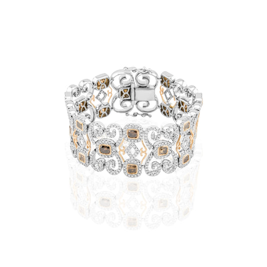 14K White & Rose Gold Fancy Multi-Tone Diamond Wide Bracelet ~ 14 Ct