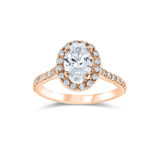14K Rose Gold Diamond Halo Engagement Ring ~ 1 1/2 Ct